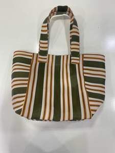 Eco-Friendly Reusable <b>Nylon</b> Beach <b>Bags</b> with <b>Zipper</b> Closure Recycled Bottle Pocket and Striped Design Made in India - Product Image 3