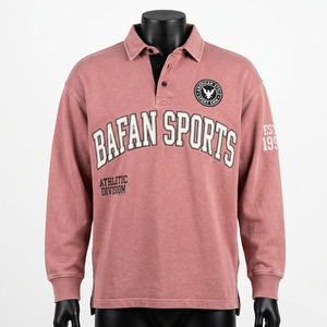 T-shirt de rugby pour homme, coton molletonné premium 240 GSM, rose pâle uni, logo brodé personnalisé, polos de rugby pour homme - Product Image 5