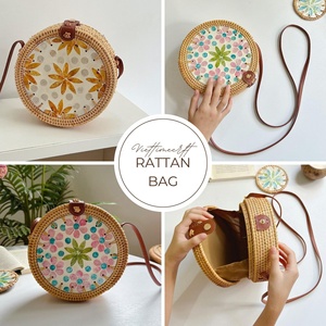 Bolso de Hombro de Ratán Natural para Mujer, Verano, Playa, Venta al por Mayor, OEM, Bolso Redondo de Mimbre y Ratán, Bandolera - Product Image 3