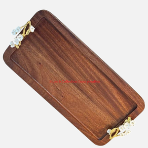 Superior Quality Wooden <b>Snack</b> Fast Food Noodles Bowl Serving <b>Tray</b> with Brass Handles for Catering & Restaurant Use - Product Image 6