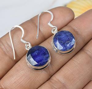 Handmade 925 Sterling Silver <b>Drop</b> Dangle <b>Earrings</b> Blue <b>Sapphire</b> Vintage Shape Wholesale Price Bulk Wedding Party Hook Gift for - Product Image 3