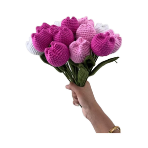 Bouquet de fleurs artificielles en coton et laine, fait main, coloré, en forme de tulipe, pour mariage, idéal comme cadeau, par les expéditeurs indiens - Product Image 1