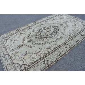 Classic Beige Brown 5.8 X 9.7ft Wool <b>Rug</b> Turkish Patchwork Design for Entryway Living Room <b>Bedroom</b> Latex Rectangular Hallway - Product Image 2