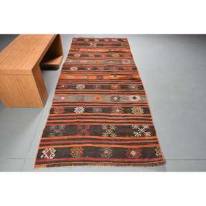 Nueva alfombra Kilim Rectangular de 9x12 en marrón naranja tejido plano estilo Tabriz con patrón de retazos Material de lana viscosa respaldo de látex - Product Image 1