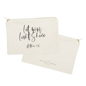 Sac à cosmétiques portable en toile de coton 'Let Your Light Shine' Matthew 5:16 avec motif lettres, chic et élégant - Product Image 2