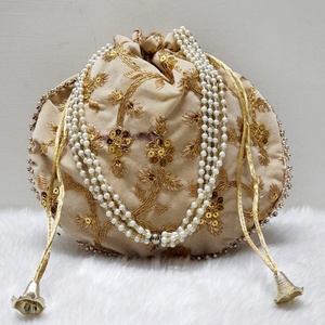 Bolsos de Potli de moda Vintage indio para mujer, hecho a mano bordado dorado, regalo de devolución, recuerdo de boda, decoración de bloqueo de Favor Mehndi - Product Image 5