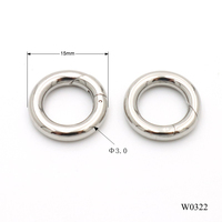 Anneau de connexion à ressort circulaire de 15 mm en acier inoxydable poli 304 avec fermoir à anneau en O