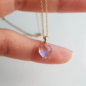 Dainty solitire Cabochon Blue Fire มูนสโตนจี้รูปหัวใจทองเหลืองชุบทองตั้งค่าสายเคเบิลสร้อยคอท้องฟ้า - Product Image 2