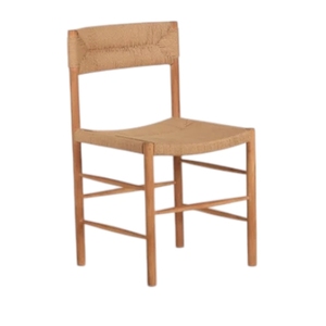 Silla de comedor de madera de teca con asiento y respaldo de cuerda para restaurante - Product Image 1