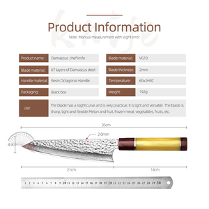 Venta al por mayor personalizado OEM ODM fábrica de cubiertos profesional japonés hecho a mano Damasco cuchillo de cocina cuchillo de Chef con mango de madera - Product Image 2