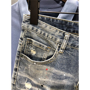 กางเกงยีนส์ขาสั้นสำหรับผู้ชายกางเกงขาสั้นผ้ายีนส์แบบลำลองสีทึบ - Product Image 5