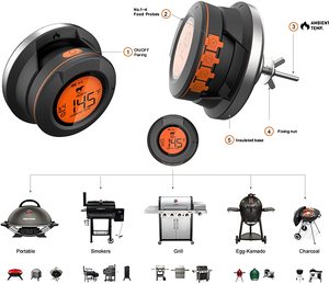 <span class=keywords><strong>2025</strong></span> không dây than nướng Nhiệt kế kỹ thuật số BBQ gỗ PELLET hút thuốc Nhiệt kế với 2 đầu dò - Product Image 1