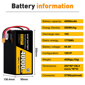 Vant 350wh/kg 12S 44.4V 40000mAh 10c tốc độ xả cao bán trạng thái rắn <span class=keywords><strong>Lithium</strong></span>-<span class=keywords><strong>ion</strong></span> UAV FPV gói pin bay không người lái - Product Image 3