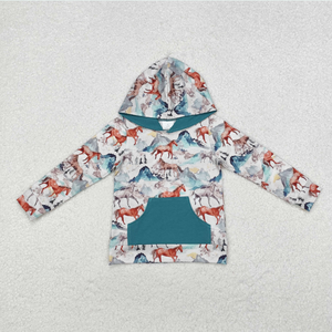 เสื้อโปโลแขนยาวลายพรางสำหรับเด็กผู้ชาย ลายม้า ซิปกระเป๋า ฮู้ดดี้ - Product Image 6