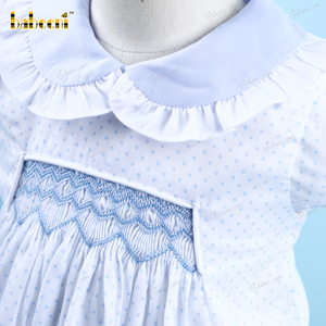 Vestido de Verano con Estampado Geométrico de Puntos Azules y Blancos para Niñas, 100% Algodón, Ecológico, Transpirable, Personalizado, OEM, ODM, Hecho a Mano - Product Image 5