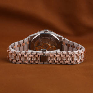 Customized Two Tone <b>Rose</b> White Full Iced Lab Grown Diamond Luxury Watch Mechanical Movement New Arrival Arabic Number Date Dial - Product Image 3