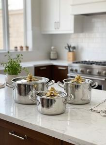 Magnifique ensemble de casseroles en acier inoxydable martelé, écologiques, faites à la main, avec couvercle en acier inoxydable, design personnalisé - Product Image 5