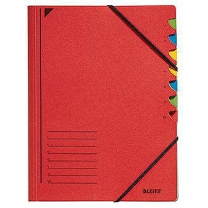 Leitz DIN <b>A4</b> 350g/m Red Color Recycled Cardboard File <b>Folder</b> with Multicolored 7 Compartments Pendarec Series - Product Image 1