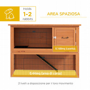 PawHut-Conejera de madera para exteriores de 2 niveles con bandeja extraíble para 1-2 conejos, color naranja - Product Image 5