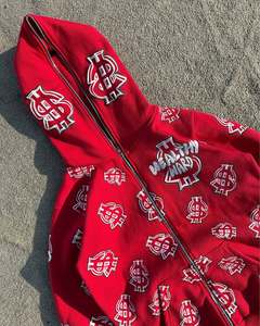 Mens Healthy Mind <b>Red</b> Zip Up <b>Hoodie</b> Streetwear Graphic <b>Hoodie</b> Hip Hop Oversized Fashion Sweatshirt Trendy Urban Style Casual - Product Image 2