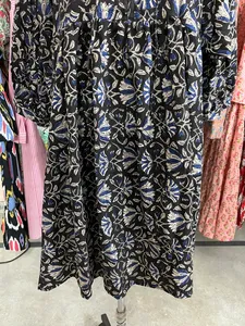 ชุดเดรสพิมพ์ลายบล็อกสีดำชุดเดรสอินเดียเดรสแขนยาวผ้าคอตตอนพิมพ์ลายอินเดีย - Product Image 3