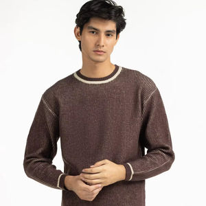 Pull en maille côtelée pour homme, tendance 2025, personnalisé, de luxe, à rayures, manches longues, col rond, vêtements pour homme, pull en coton - Product Image 1
