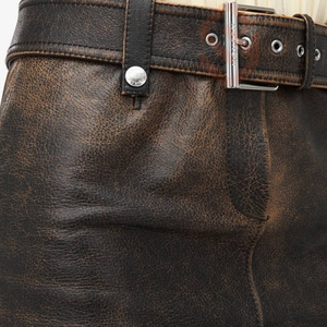 Jupe crayon vintage en cuir véritable avec ceinture, style brossé, taille naturelle, respirante, écologique, mini-jupe pour femmes - Product Image 3