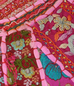 Indian Traditional Style Pouf <b>Cover</b> Handmade Embroidered Patchwork Kantha Decorative <b>Round</b> Ottoman <b>Covers</b> Floor Pouf Gift Item - Product Image 4