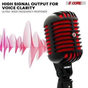 5Core Vintage <b>Microphone</b> Classic Dynamic Professional XLR <b>Studio</b> Retro Style Mic BLACK RED - Product Image 2