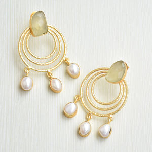 Brass Pearl <b>Stud</b> <b>Earring</b> with Prehnite Wholesale Handmade Natural Stone Rhodium Plated Fashion Forward Style Bulk Export Quality - Product Image 5