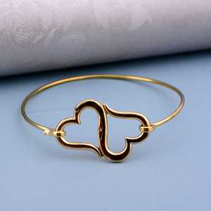 18k Gold Plated Open Heart <b>Bangle</b> Dainty Brass Double Heart Bracelet Minimalist <b>Love</b> Symbol Wholesale <b>Bangle</b> For Women - Product Image 3