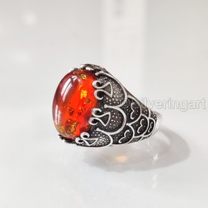 Grossiste Bague pour hommes Bague en ambre naturel de la Baltique Pierre précieuse Pierre de naissance Toutes tailles Bijoux de Noël ottoman Bague en argent sterling 925 - Product Image 4