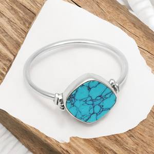 Anillo con forma de cojín de piedras preciosas turquesas naturales de Plata de Ley 925 de buena calidad para uso diario, joyería hecha a mano - Product Image 3