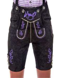 Lederhosen หนังบาวาเรียแท้สำหรับผู้ชายปักสีเข้มตรงขาตรงเอวยาวถึงเข่ามีกระดุมสำหรับ - Product Image 2