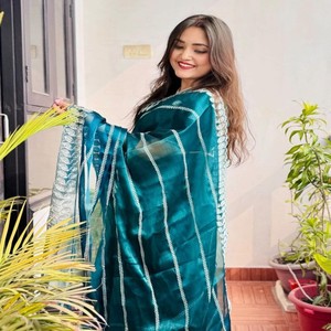 Sari de Seda Zimmy Choo Pura y Suave de VASTRA COTTAGE con Borde de Lentejuelas y Blusa Bordada Zimmy Choo a Juego para Fiestas - Product Image 5