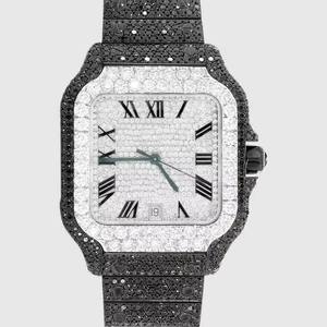 Indian Manufacture Modern <b>Black</b> Stainless Steel Moissanite Diamond Quartz <b>Watch</b> for <b>Men</b> Available for Export Price from India - Product Image 1