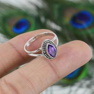 Bague en améthyste violette, pierre précieuse, argent sterling 925, bijoux faits à la main, élégante pour tous les jours, cadeau d'anniversaire - Product Image 6