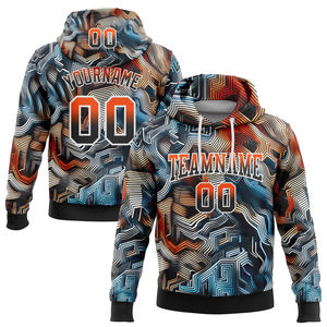 Wholesale High Quality Custom Logo Black Orange <b>White</b> Fade 3D Line Shapes Pattern Design Pullover Sports <b>Hoodies</b> For Adults - Product Image 1