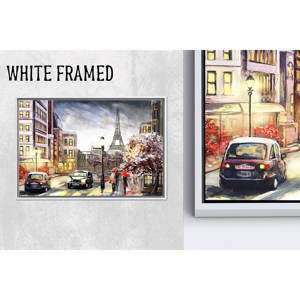 Impresión de pintura de la Torre Eiffel: arte de pared en lienzo con escena de calle de París, lienzo con marco blanco 1P - Product Image 1