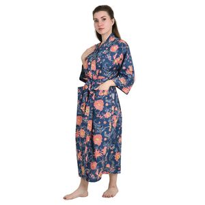 Boho Style Kimono Robe De Bain En Pure Coton Fleuri <b>Cardigan</b> La Mode Printemps-Et Robe De Chambre Douce Et Confortable - Product Image 4