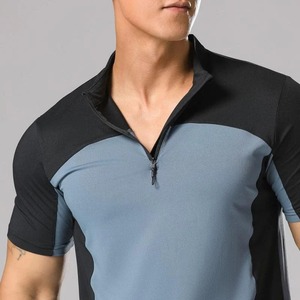 T-shirt en soie de glace pour hommes Tennis Golf Fitness Collants athlétiques Gym Muscle Fit Shirt Half Zip Color Block Short Sleeve Tee Sport Wear - Product Image 4