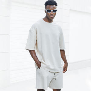 Unisex 100% algodón camiseta pantalones cortos conjunto de dos piezas de alta calidad personalizado Boxy Street Wear chándales sólidos para verano Casual - Product Image 1