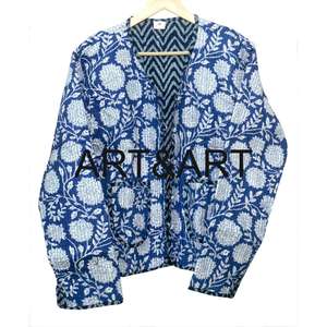 Chaqueta Casual Acolchada con Cuello en V para Mujer, Estampado Floral Digital, Tejido de Algodón de Punto, Mangas Largas, Corta, Botones Vintage, Algodón - Product Image 1