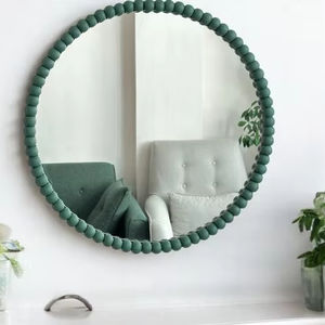 Grand miroir perlé vert, décor de chambre d'enfant, pendaison de crémaillère et cadeau de fête des mères, miroir Boho, décor de salon, - Product Image 1