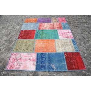 Modern Classic Beige Wool Polyester Patchwork <b>Rug</b> 5 X 6.3 ft Large Area Rectangle for Home Living Room <b>Bedroom</b> Hallway Use Latex - Product Image 1