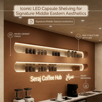 Mobiliario de Cafetería en Caramelo Cálido con Isla Ovalada y Silla Redonda de Terciopelo, Conjunto Completo para Interior de Cafetería Árabe