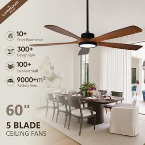60 Inch <b>Ceiling</b> Fan with <b>Light</b> and <b>Remote</b> <b>Control</b>, Modern Solid Wood <b>Ceiling</b> Fan for Living Room Dining Room - Product Image 1
