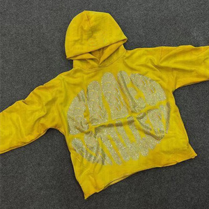Sudadera con capucha de talla grande unisex, pantalones de chándal para hombre, media cremallera, logotipo personalizado, diamantes de imitación, piedra brillante, Diamante ostentoso, 100% algodón - Product Image 2
