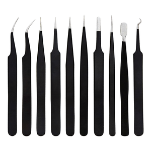 Kit de Pinzas para Extensión de Pestañas de Precisión Antiestáticas de Primera Calidad, 10 Piezas, con Punta Suave, de Acero Inoxidable, Juego de Herramientas para Pestañas, Marca Personalizada OEM - Product Image 1