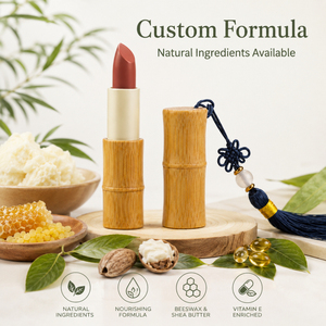 Lápiz Labial de Bambú <span class=keywords><strong>Natural</strong></span> de Marca Privada, Logotipo Personalizado, Empaque Ecológico, Lápiz Labial Mate Vegano Orgánico con Borla, OEM - Product Image 5